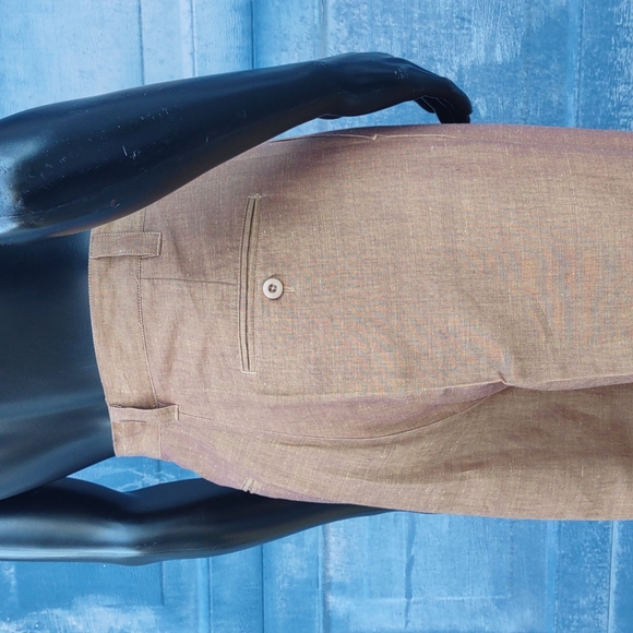 Pierre Garcia Men's Luxury Linen Mustard Color Pleated Trousers - Picture 6 of 17